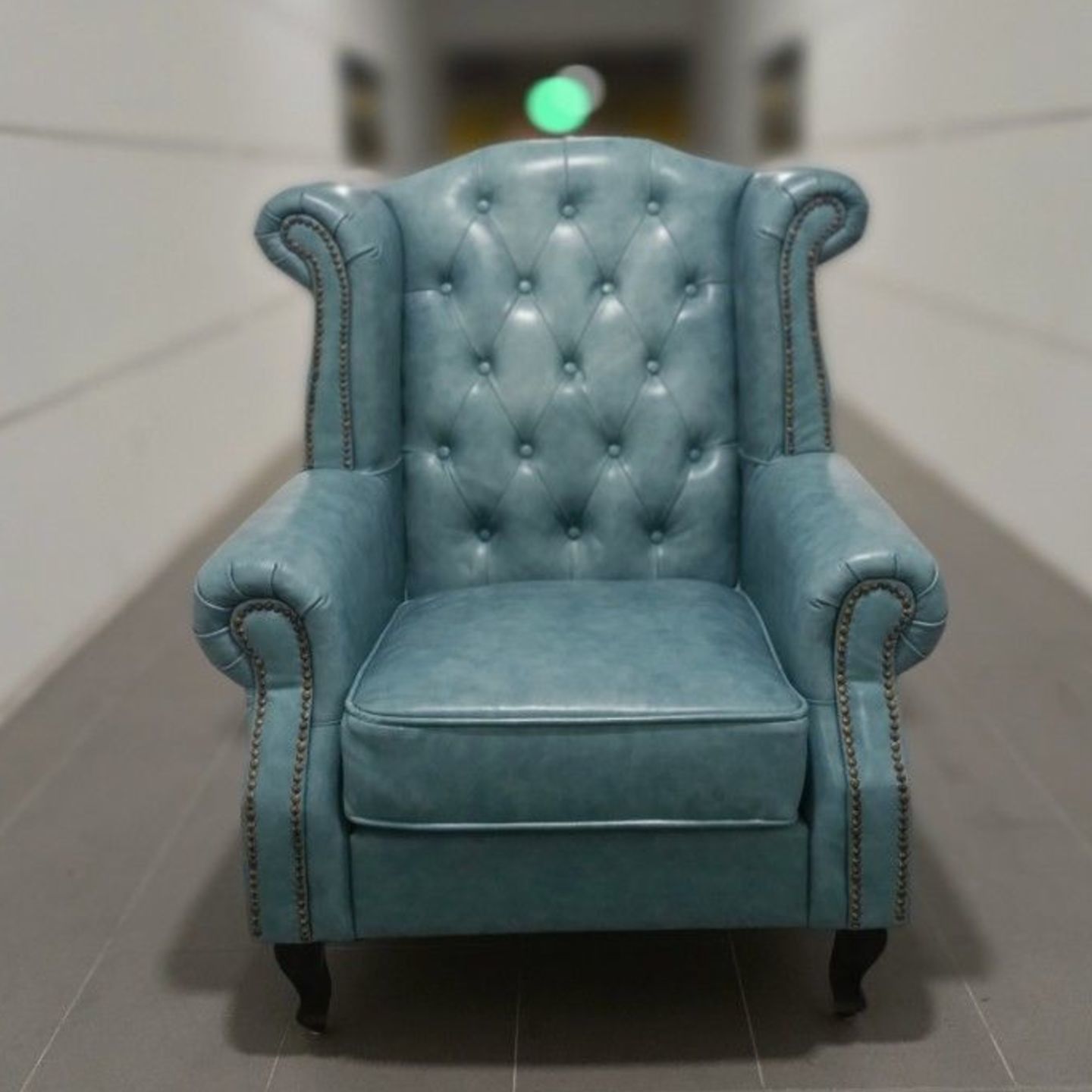 FIRE SALE PROMO - CONVA Chesterfield Tiger Armchair in SKY BLUE GENUINE LEATHER