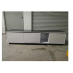 DANCHEV WHITE Lacquered TV Cabinet with Black Tempered Glass Top
