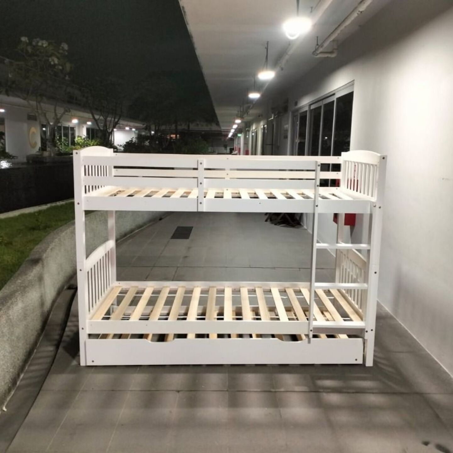 RUZENDA III Single Size Wooden Bedframe with Pull Out Trundle in WHITE
