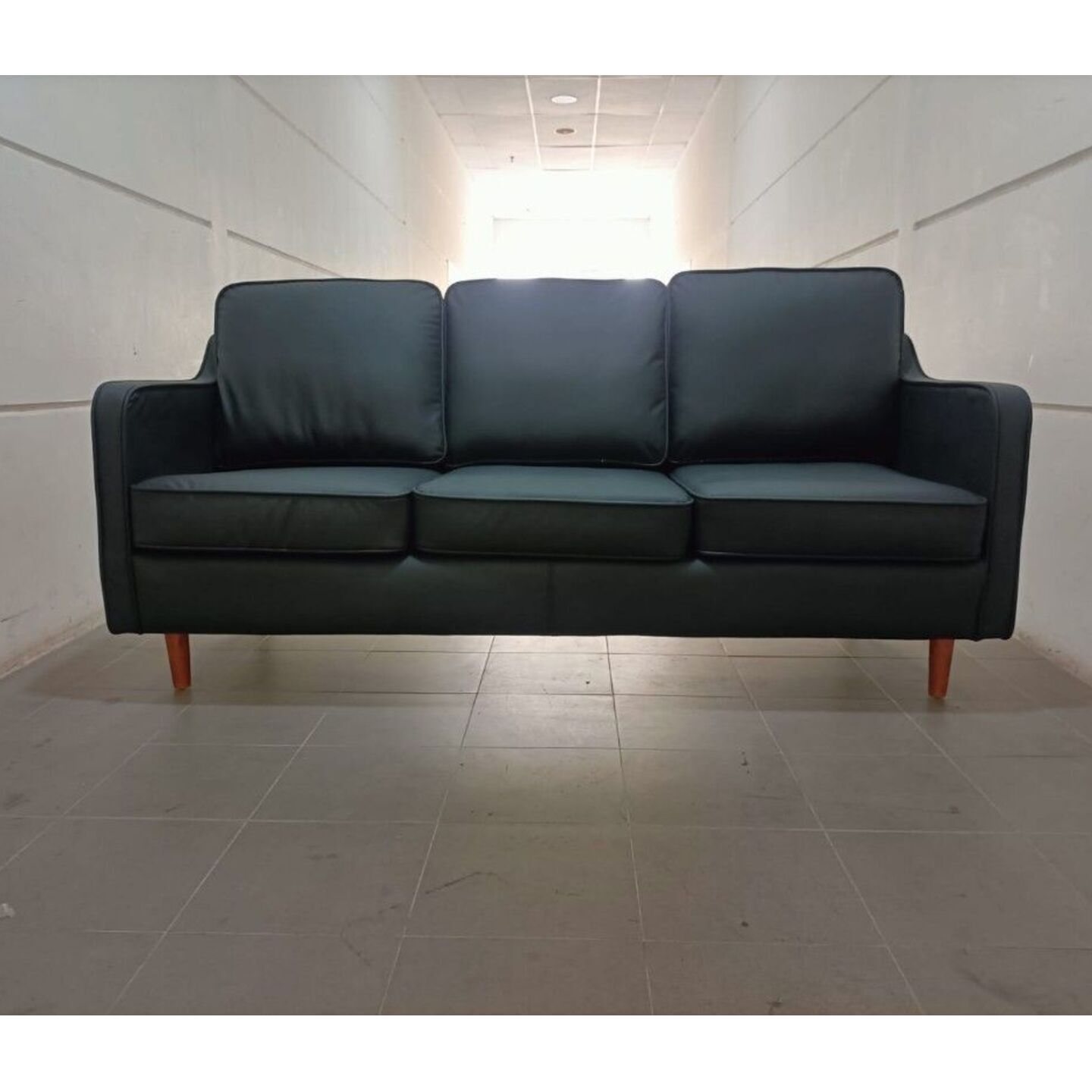 STAR BUY - PET FRIENDLY VALENTE DESIGNS 3 Seater Sofa in MATT BLACK LEATHAIRE