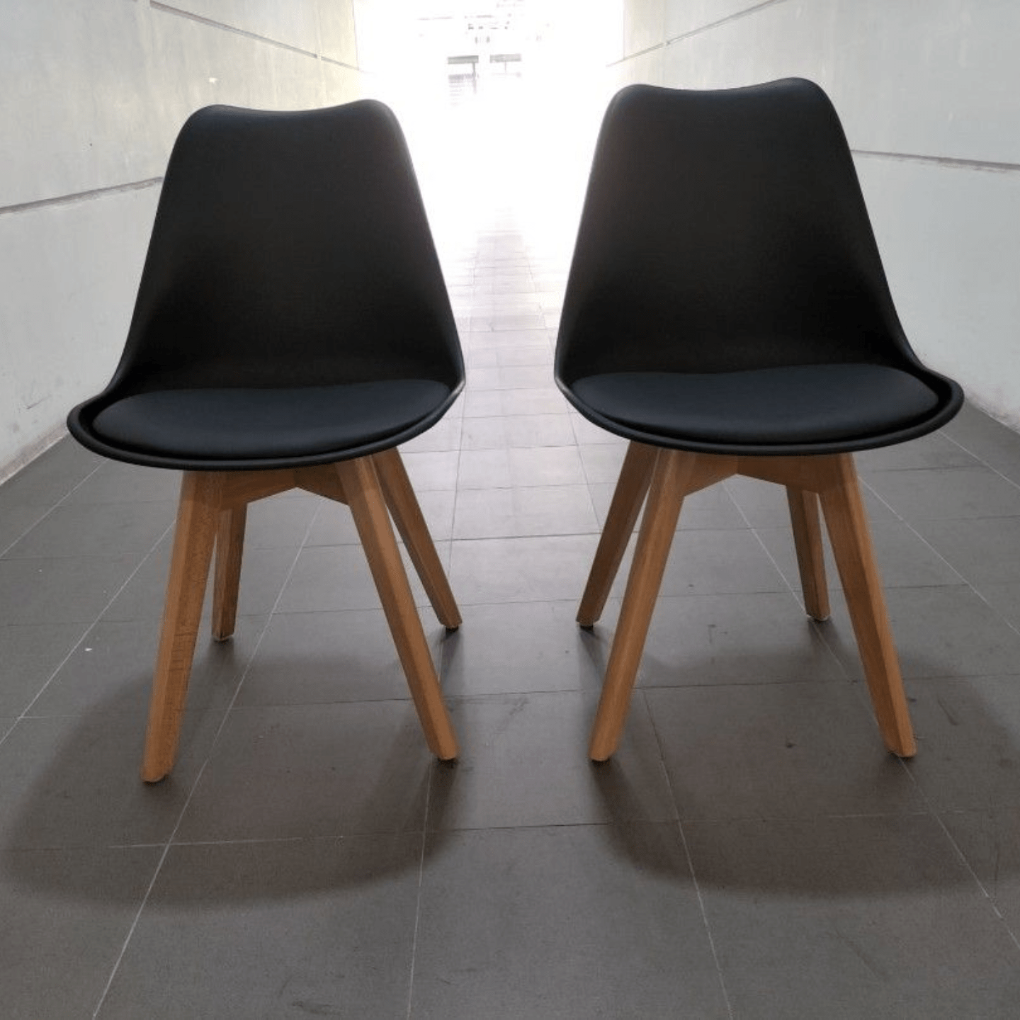 2 x VENZ Chairs in BLACK PU with Wooden Leg Frame A