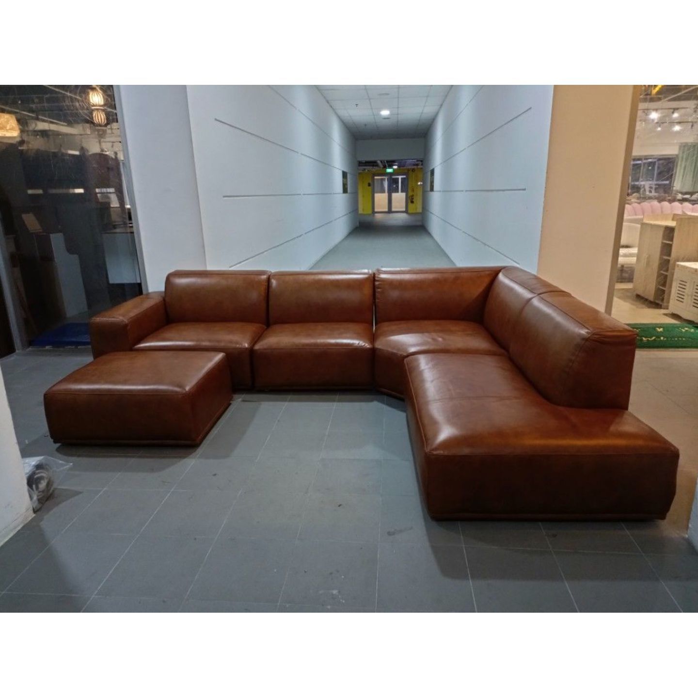HYEKYO Modular Super Extended Corner Sofa with Ottoman in BISON Brown Genuine Leather