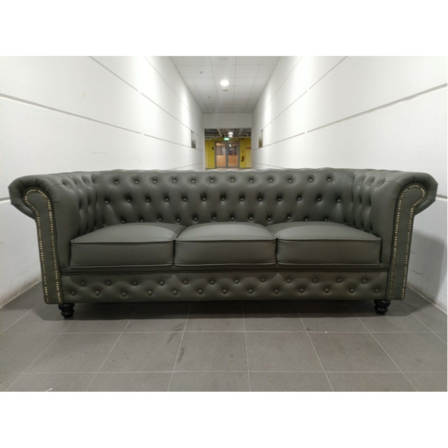 PRE ORDER CAT FRIENDLY SALVADORE X 3 Seater Chesterfield Sofa in MATT OLIVE GREEN TECH PU LEATHER - Estimated Delivery by End of May 2023