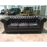 (PRE-ORDER) SALVADORE X 3 SEATER Chesterfield Sofa in GLOSS BLACK PU - Estimated for Delivery in End Delivery 2021