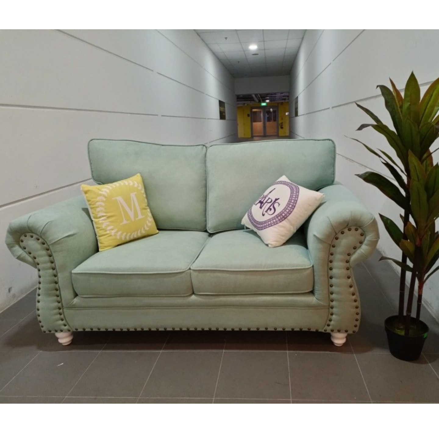 VALENTORA II 2 Seater Chesterfield Sofa in MINT GREEN FABRIC