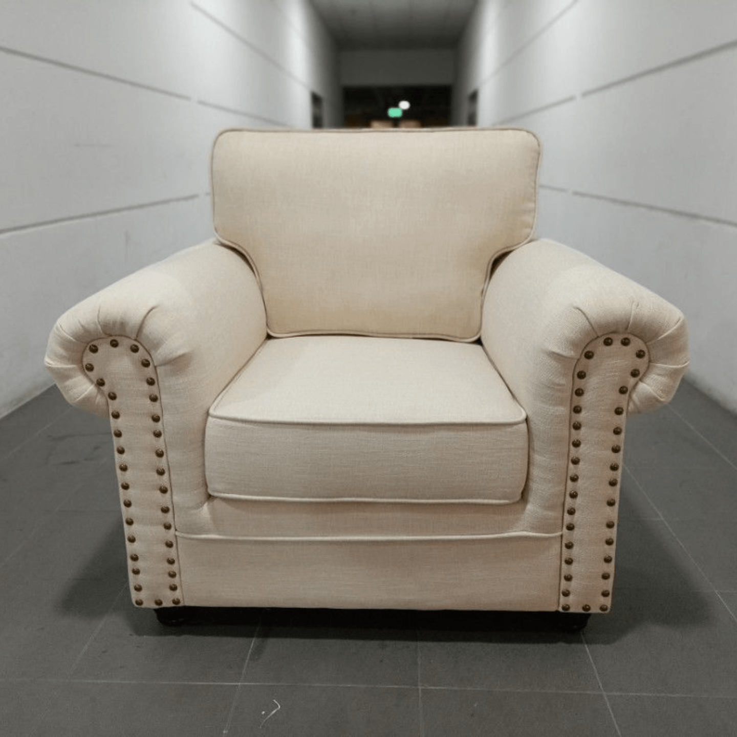 SALVADORE Z Chesterfield Armchair in BEIGE FABRIC