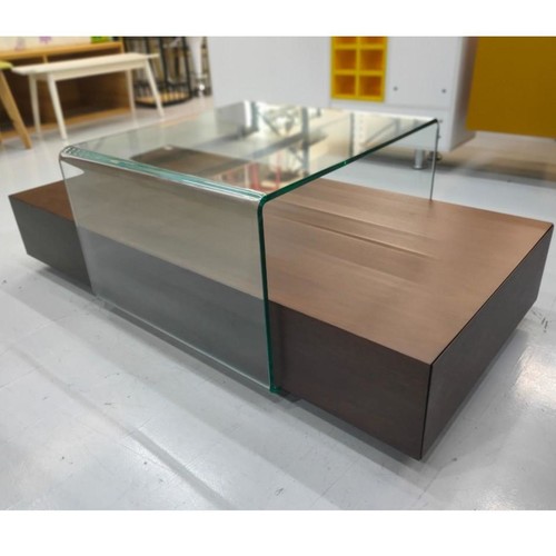 HASHIMOTO Wooden Coffee Table with Sliding Tempered Glass Top