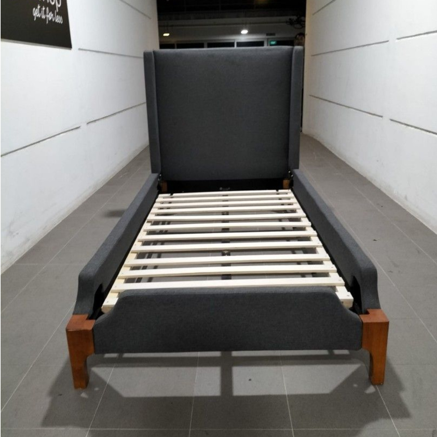 PILBERO Single Size Upholstery Bedframe in GREY