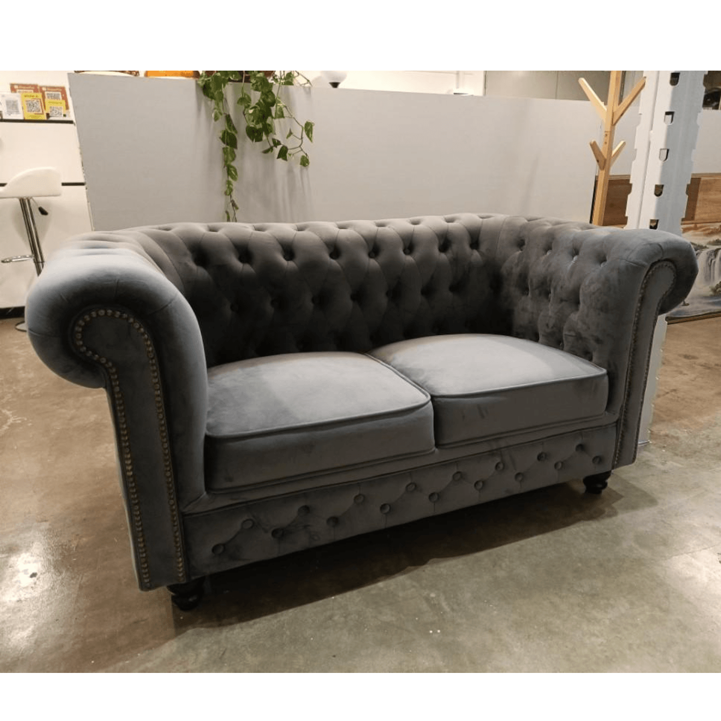 SALVADORE X 2 Seater Chesterfield Sofa in STORM GREY VELVET