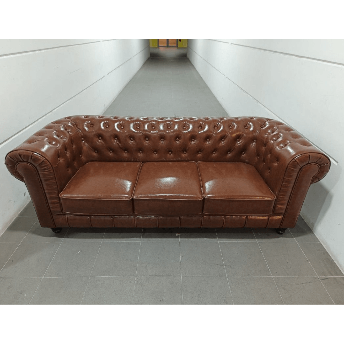 SALVADO II 3 Seater Chesterfield Sofa in CAMEL BROWN PU