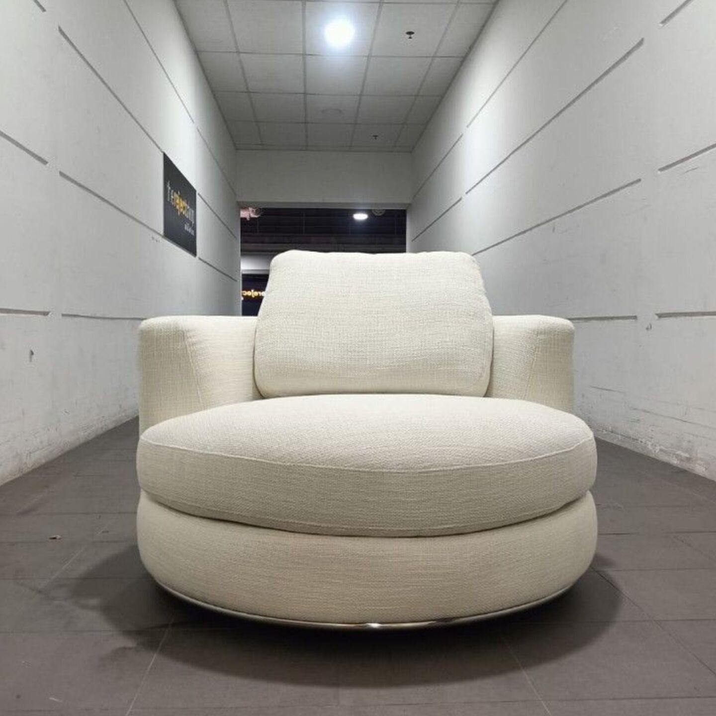 KARL Round Performance Fabric Swivel Armchair in PERFORMANCE BRILLIANT WHITE