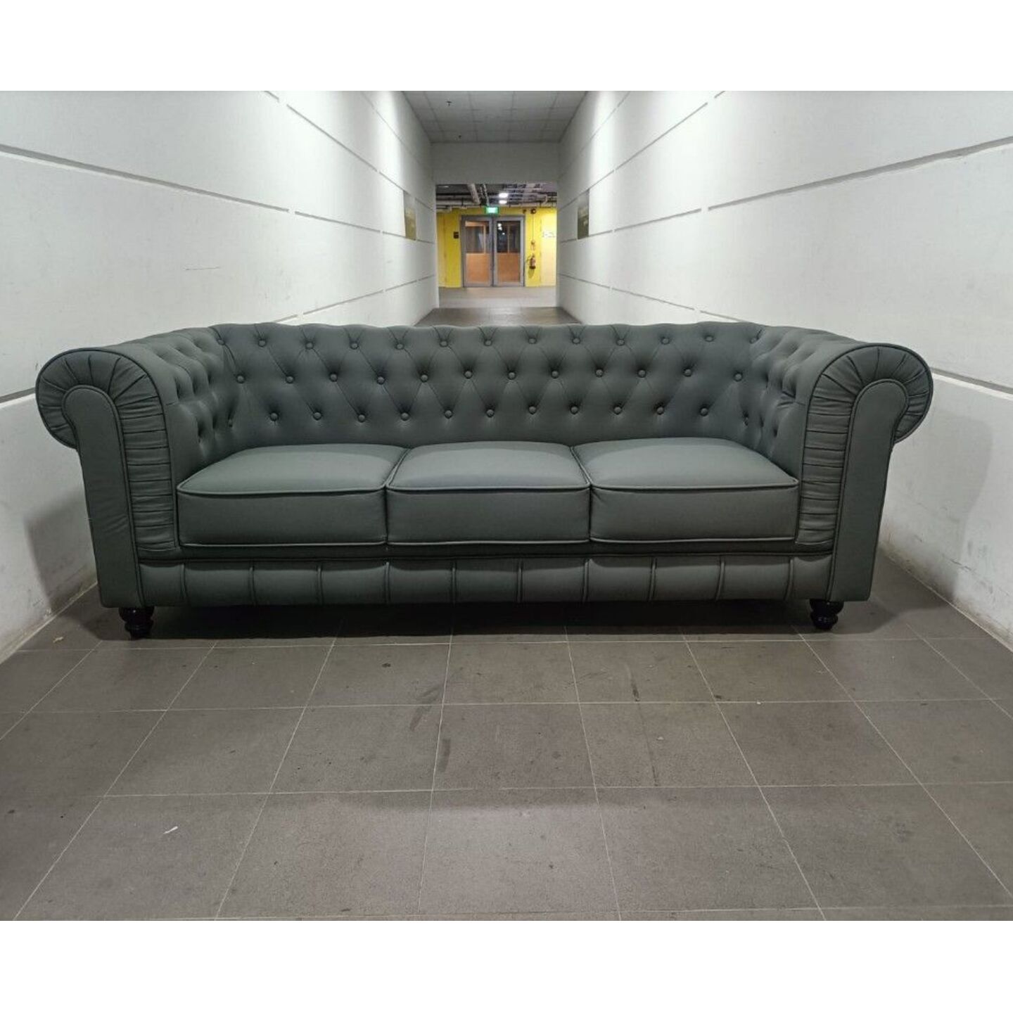 STAR BUY - PET FRIENDLY SALVADO II 3 Seater Chesterfield Sofa in OLIVE GREY TECH PU