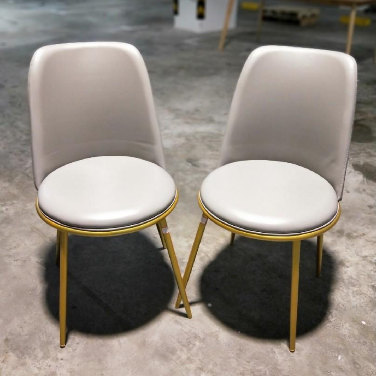 PAIR OF EVIE Dining Chair in GREY PU with GOLD FRAME