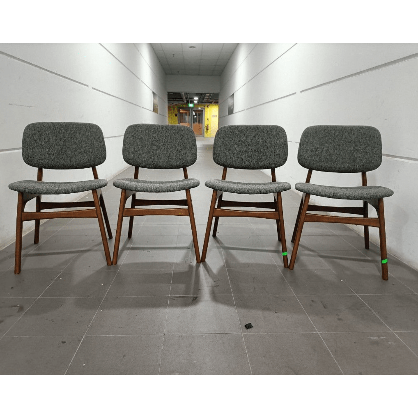 4 x BASSET Wooden Dining Chairs in CHARCOAL GREY FABRIC