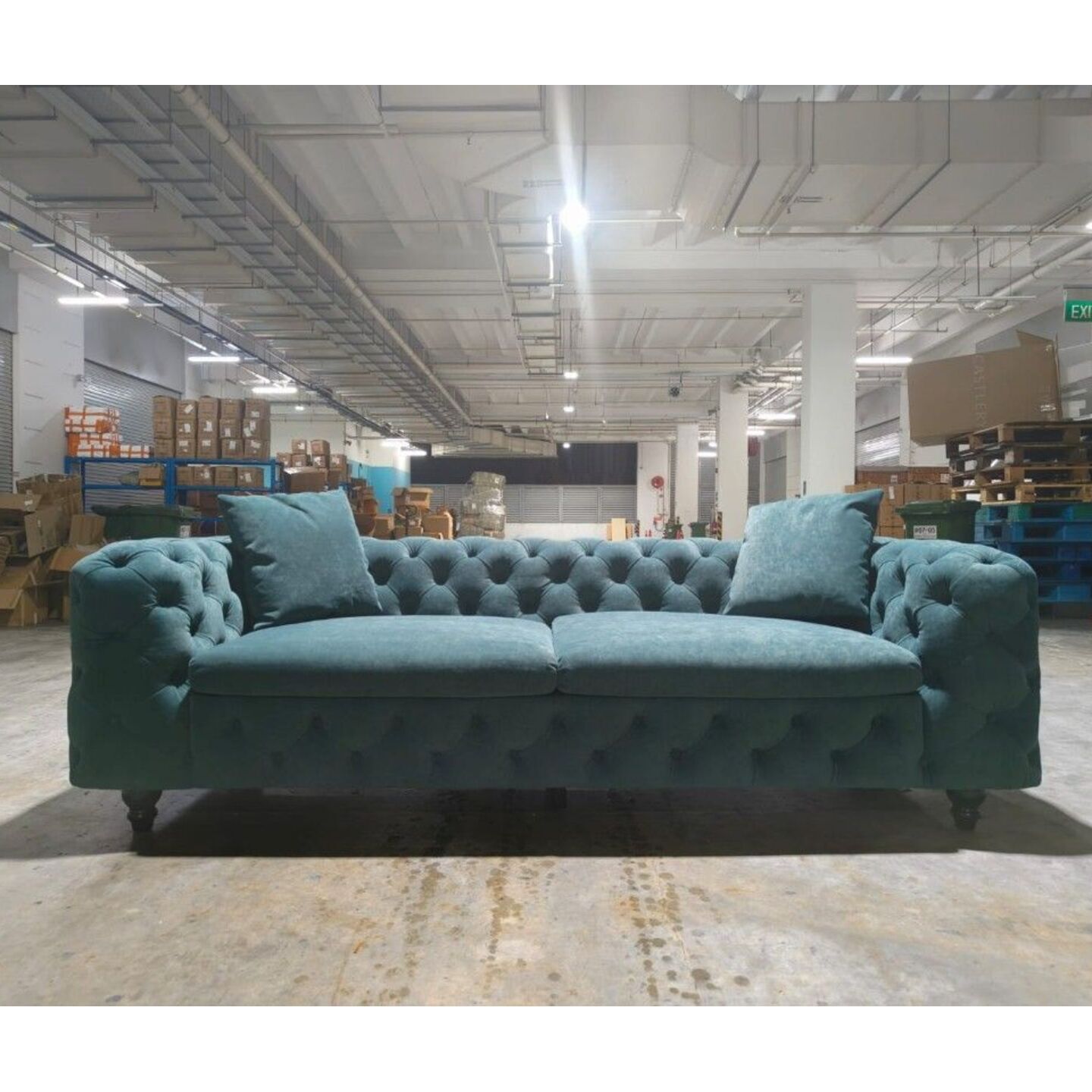 KAMDAKIS Contemporary 3 Seater Chesterfield Sofa in PET FRIENDLY PINE GREEN TECH VELVET 52210-P8-836