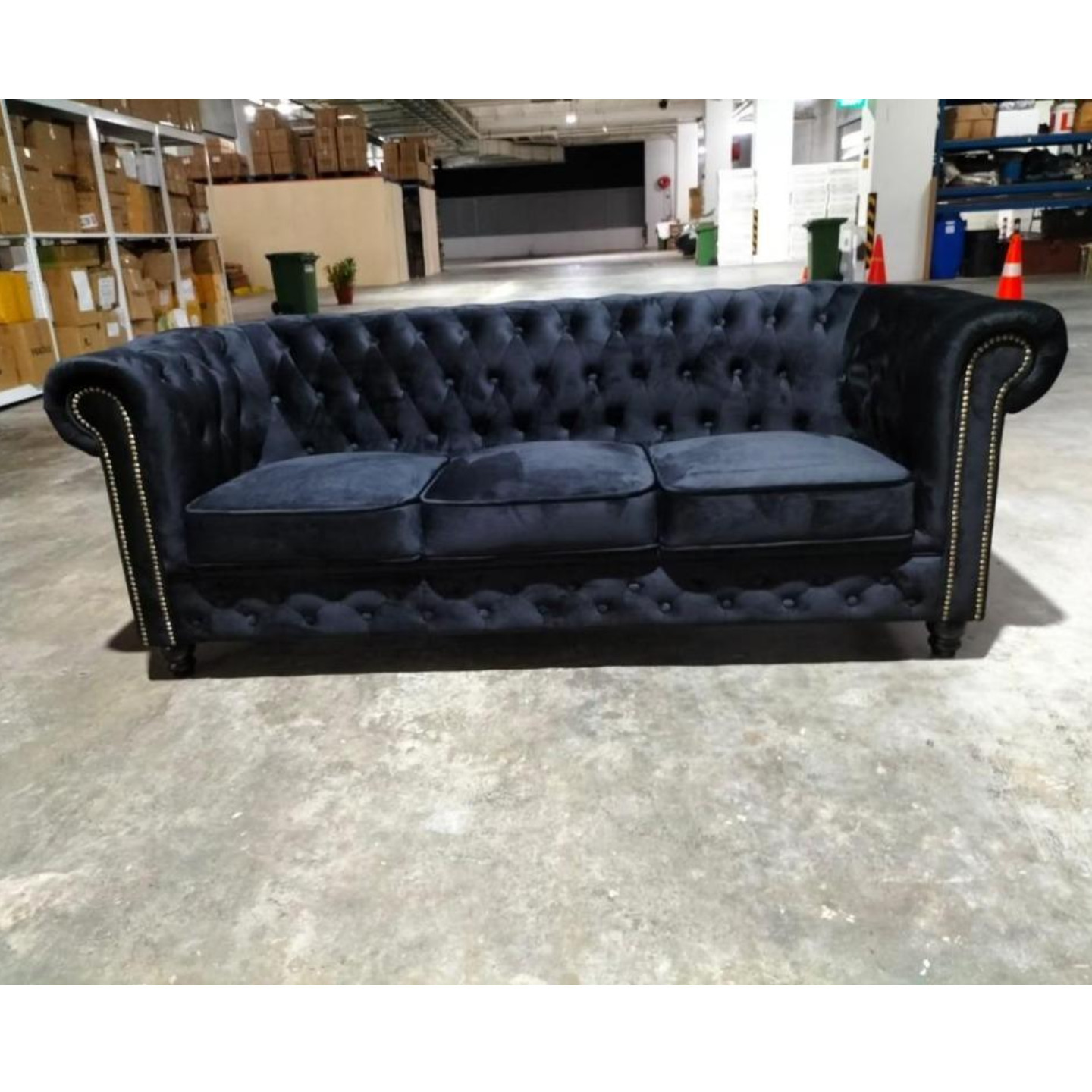 PRE ORDER SALVADORE X 3 Seater Chesterfield Sofa in Velvet Black - estimated delivery by July 2023