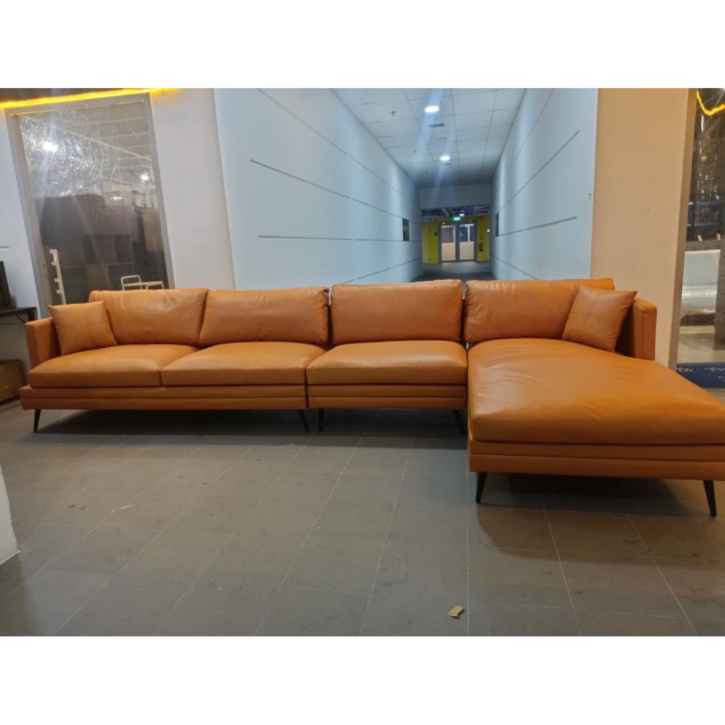 SPECARA 6 Seater Sectional L Shaped Sofa in CAMEL BROWN GENUINE LEATHER