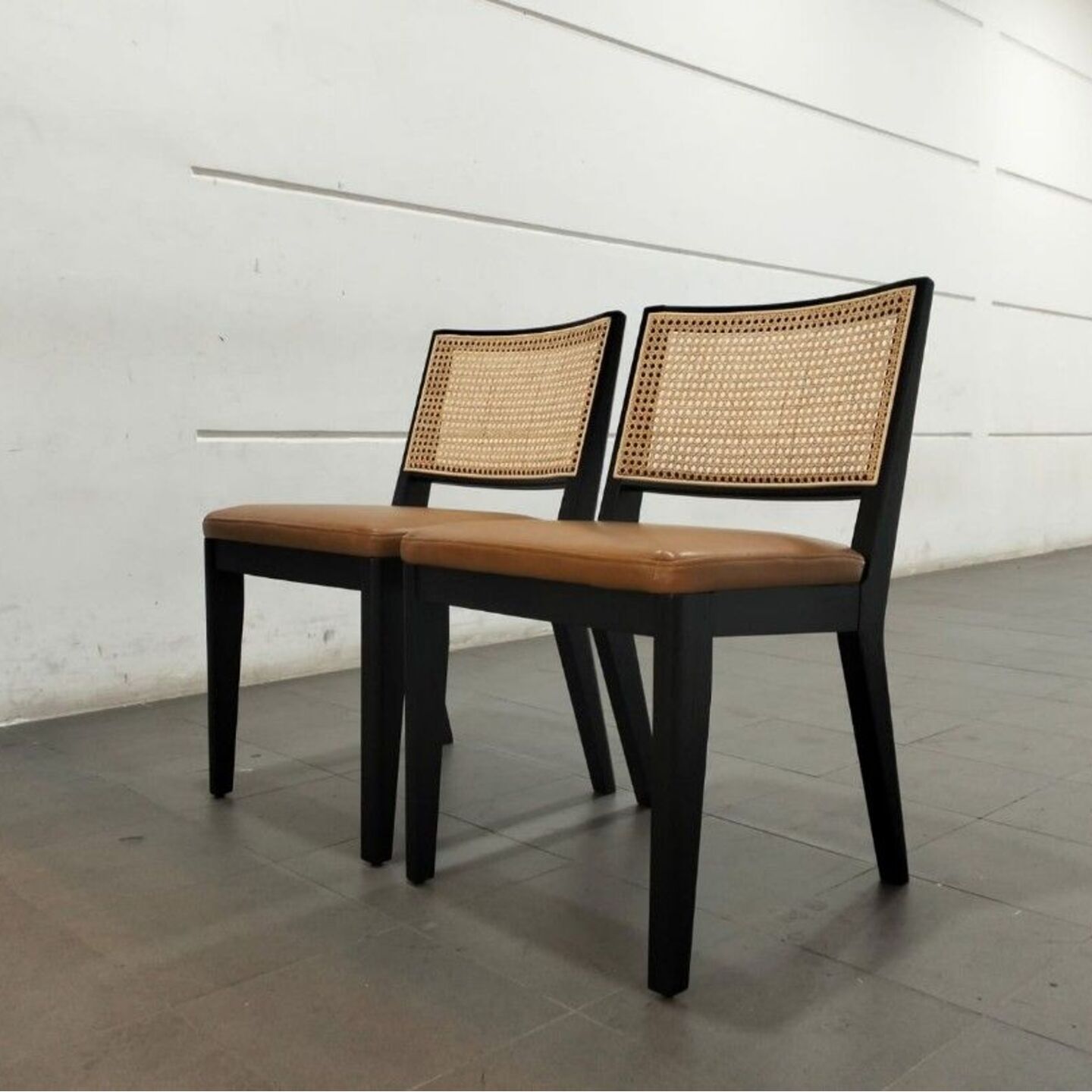 SANTI VALPO Cane and Leather Chairs (Set of 2)