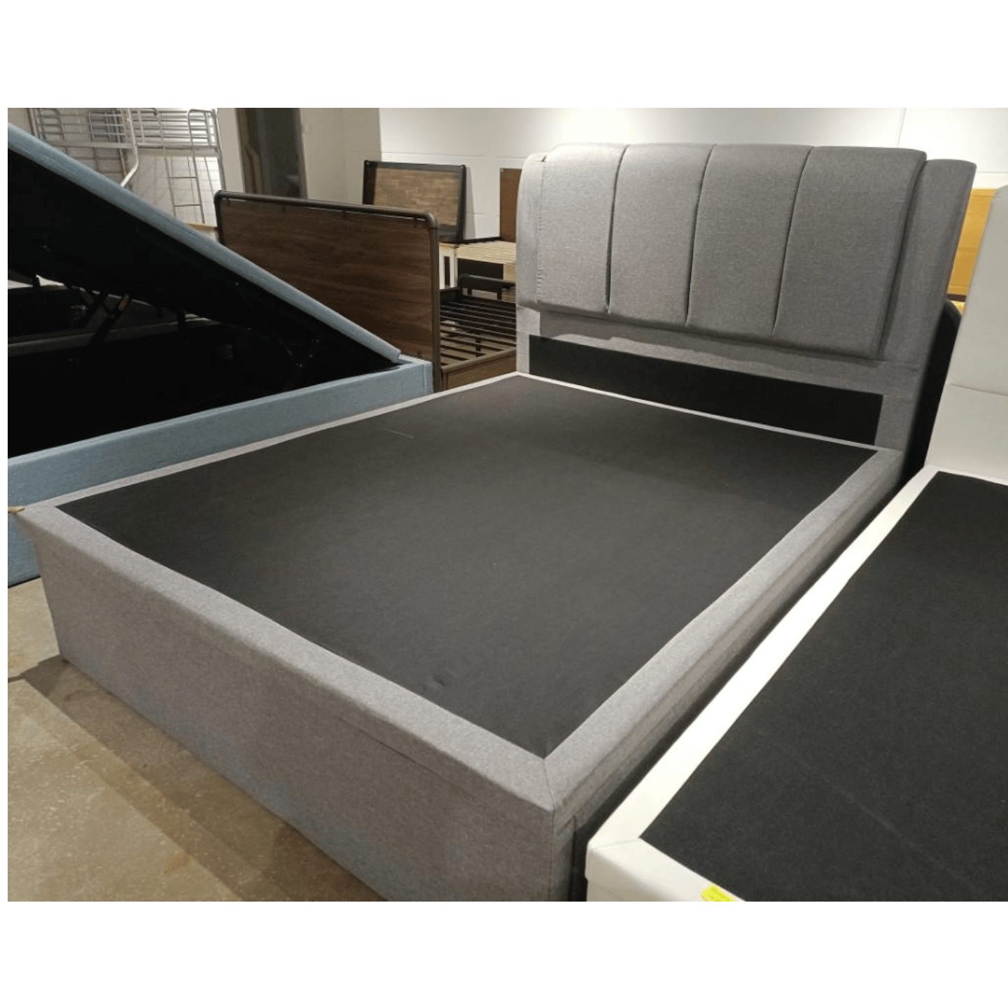 RAMONA Queen Storage Bed Frame in GREY Faux Leather