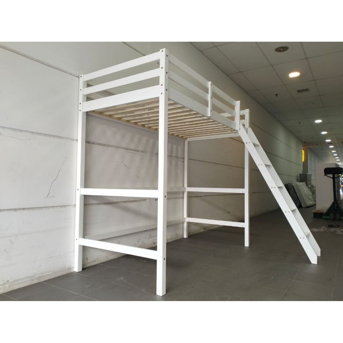 RUZENDA Single Size Wooden Loft Bedframe in WHITE