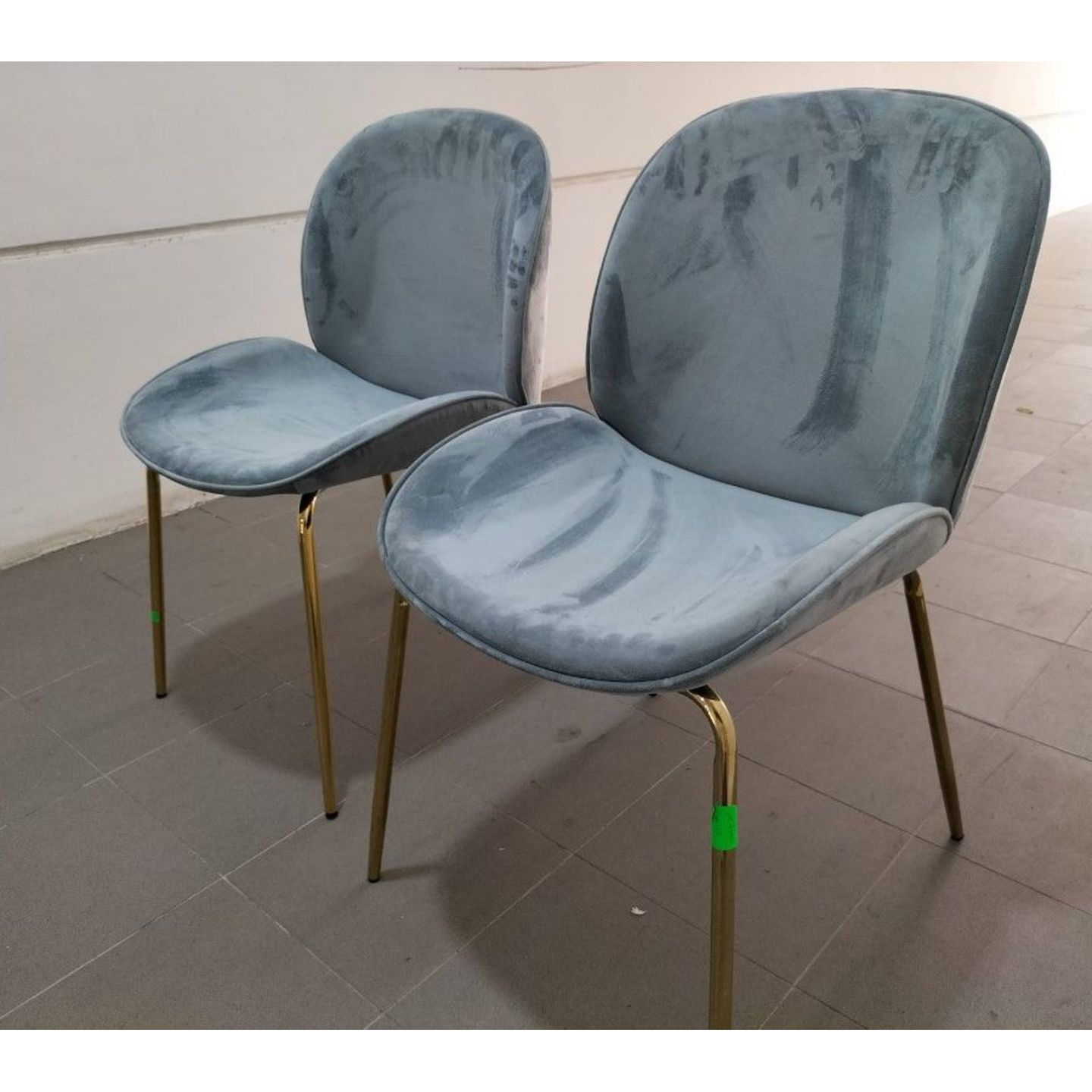 2 x VOLKZ Chairs in VELVET PALE BLUE with Gold Frame