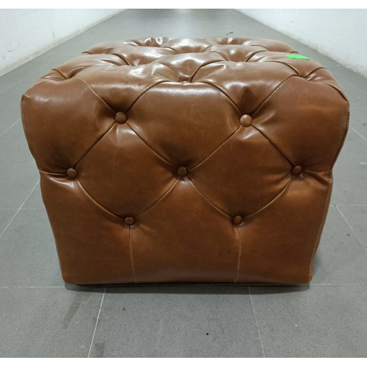 NELLE Chesterfield Ottoman in CARAMEL BROWN PU