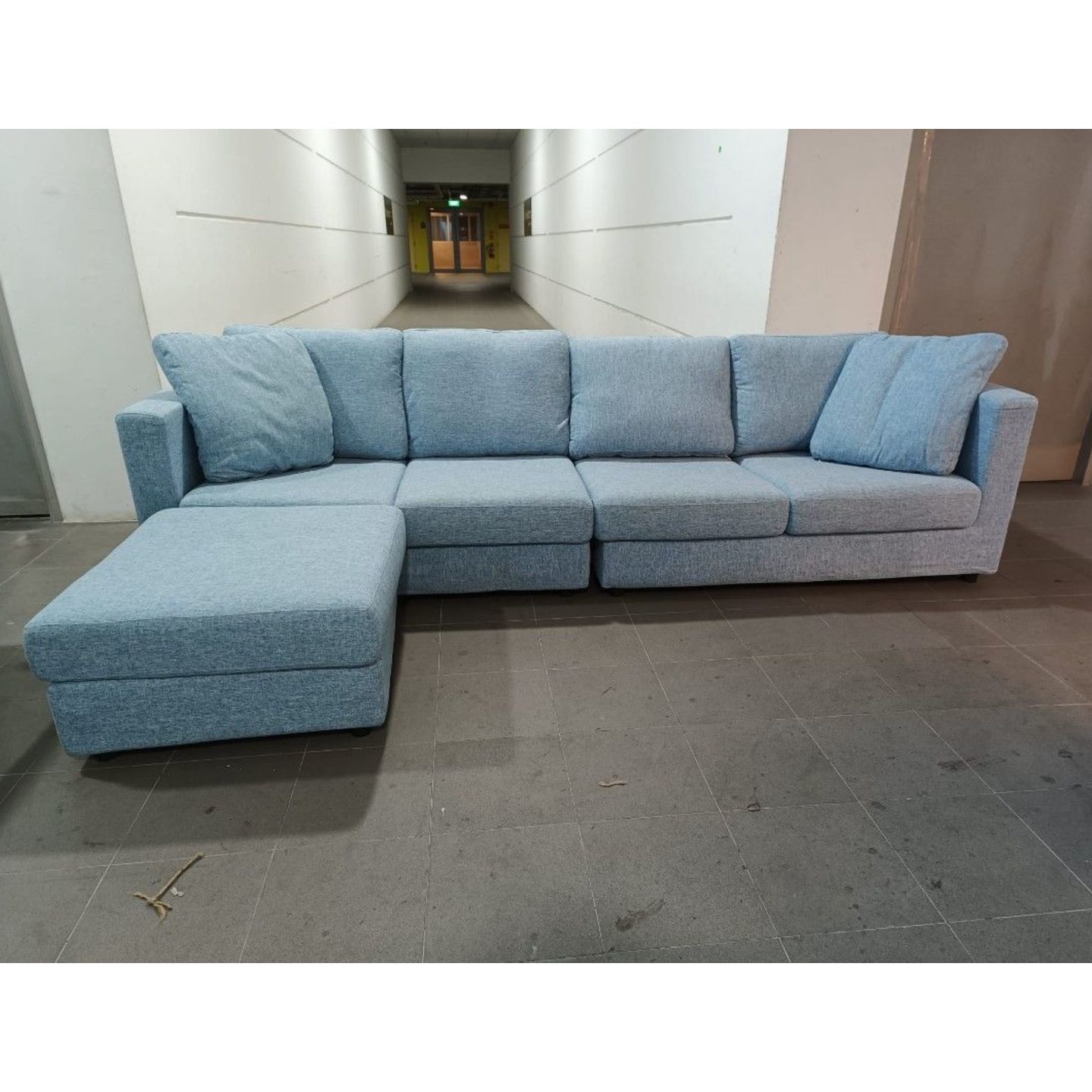 CLARISSA 4 Seater Modular Extended L Shaped Sofa in DENIM BLUE FABRIC