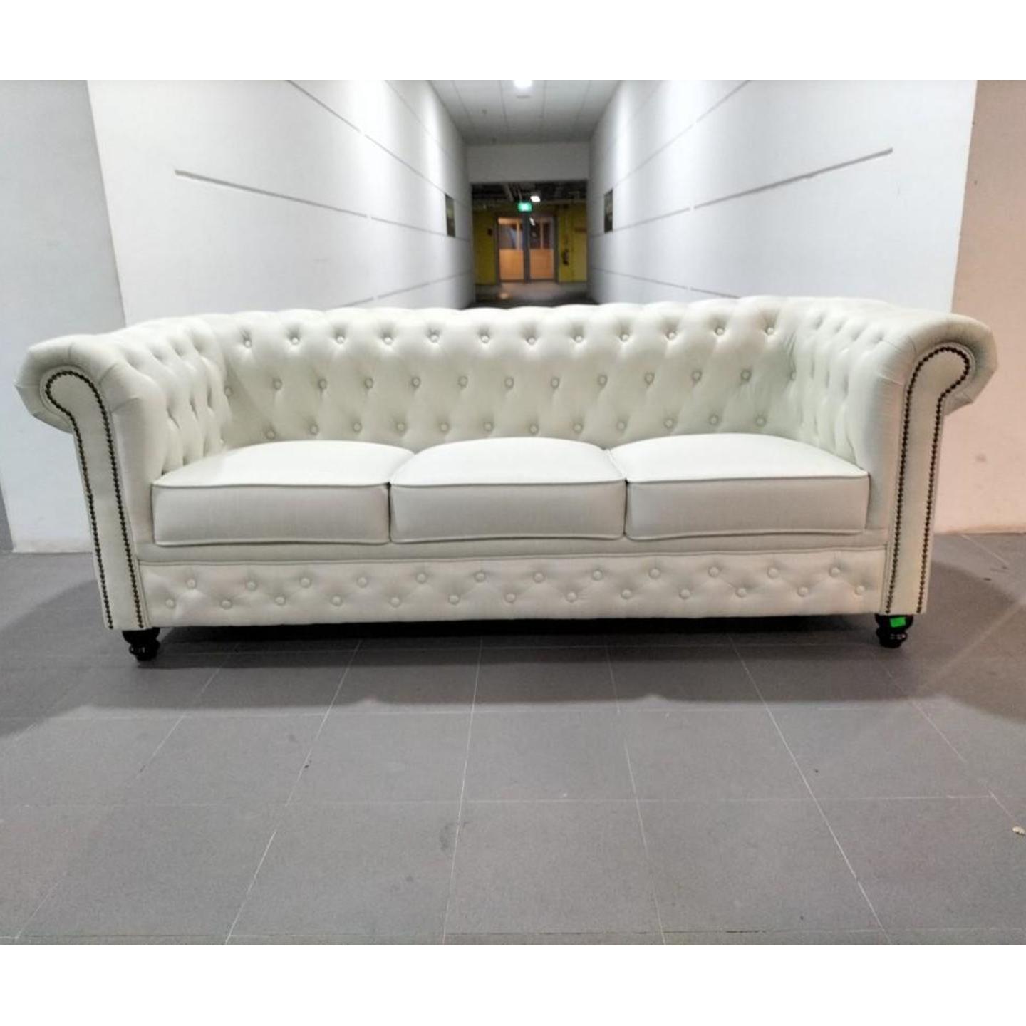 SALVADORE X 3 Seater Chesterfield Sofa in LIGHT CREAM FABRIC