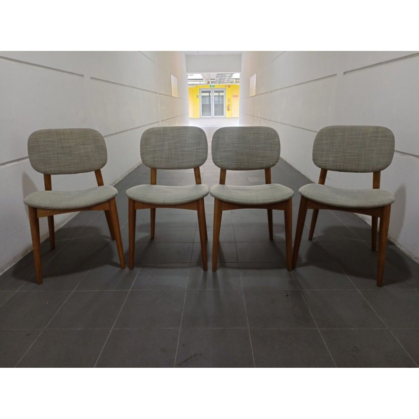 4 x ELSIE Wooden Dining Chairs in WALNUT & Titanium Grey Fabric