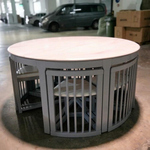 YUAN II ORIENTAL Round Solid Marble Top Dining Table Set with 7 Chairs