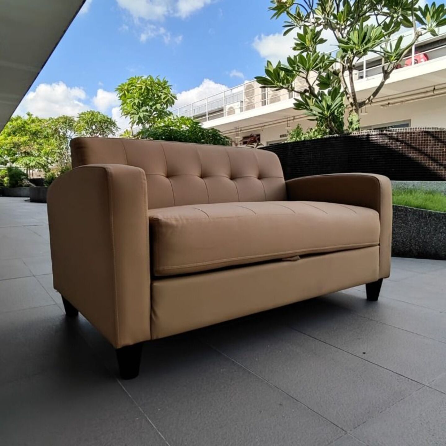 HSV Small 2 Seater Sofa with Storage in CHAMPAGNE PVC