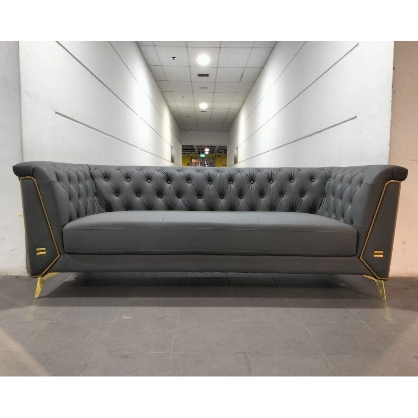 (CAT FRIENDLY) ROMANO GRANDEUR 3 Seater Chesterfield Sofa in STONE GREY TECH LEATHAIRE