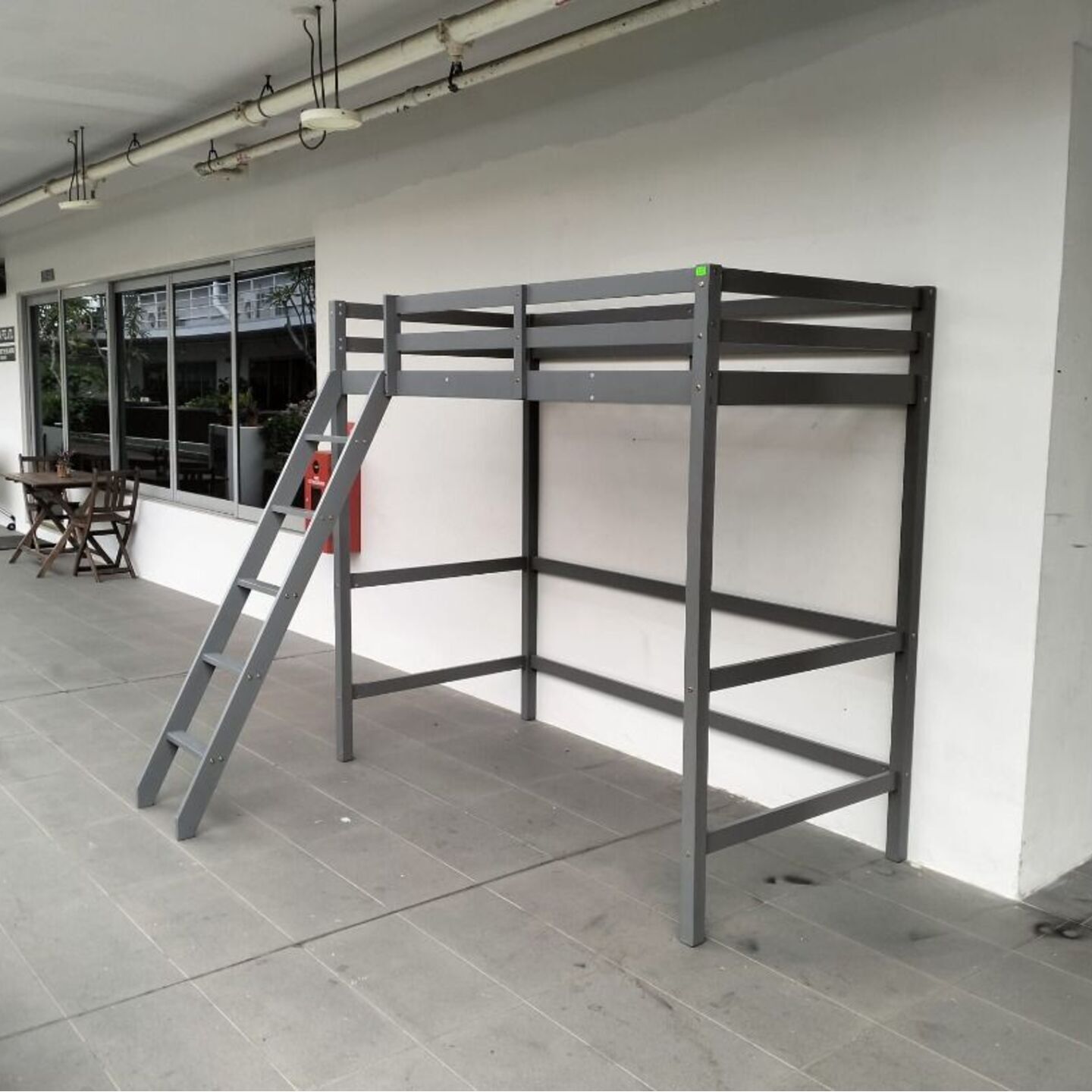 RUZENDA Single Size Wooden Loft Bedframe in GREY