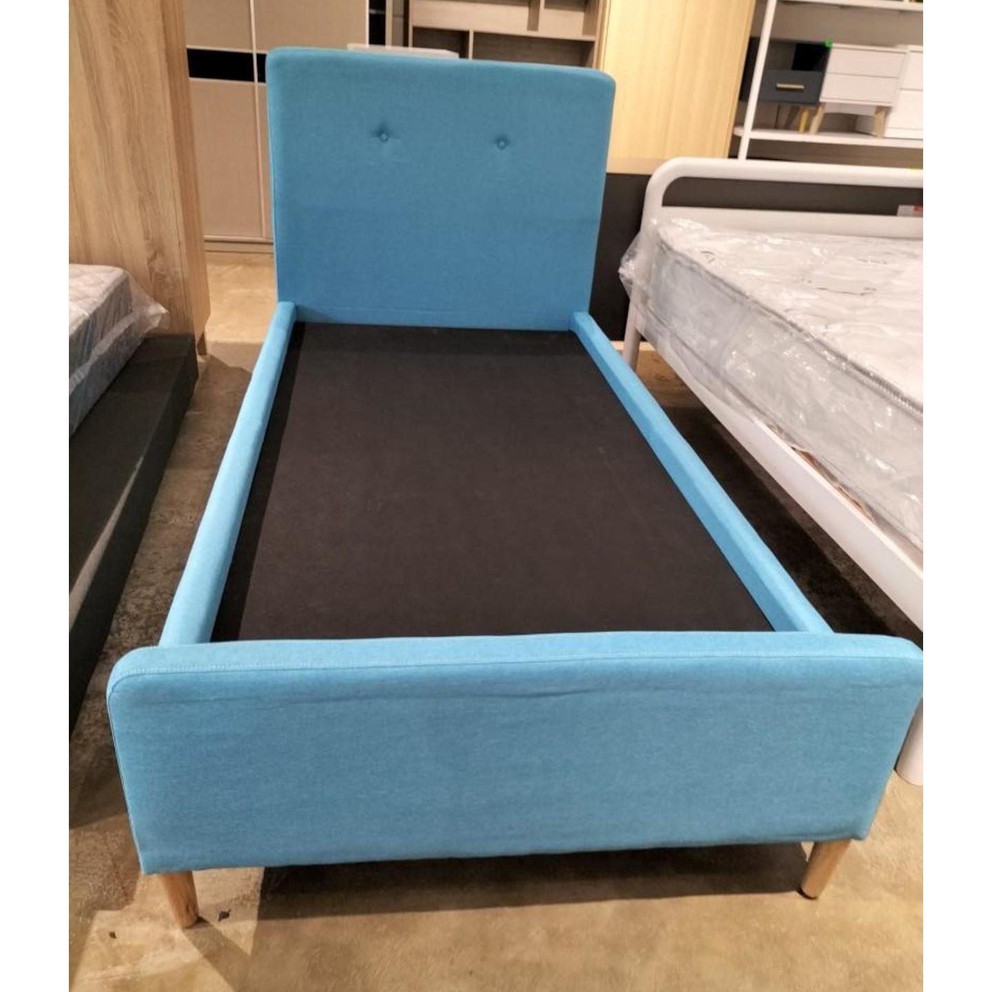 REKESER Single Size Bed Frame in DENIM BLUE FABRIC