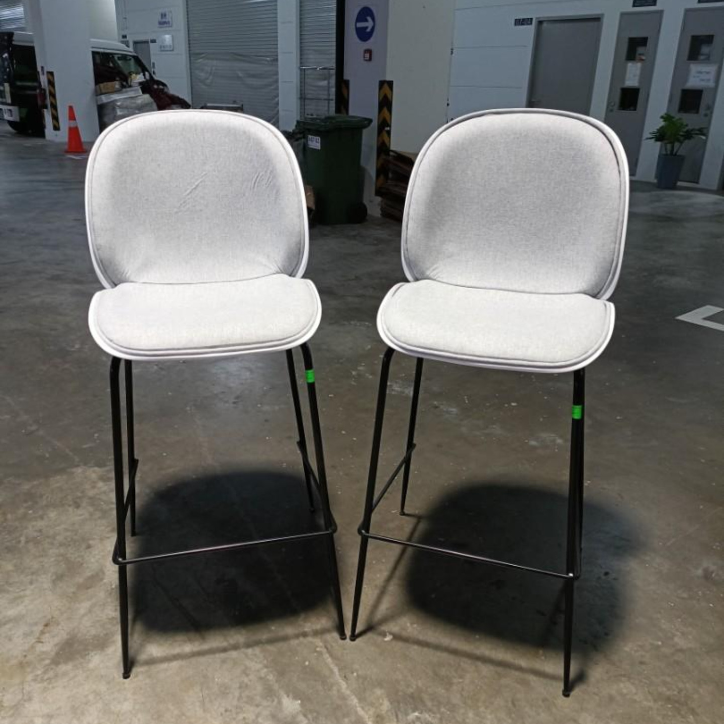 PAIR of VOLKZ Bar Chairs in LIGHT GREY FABRIC and White Back