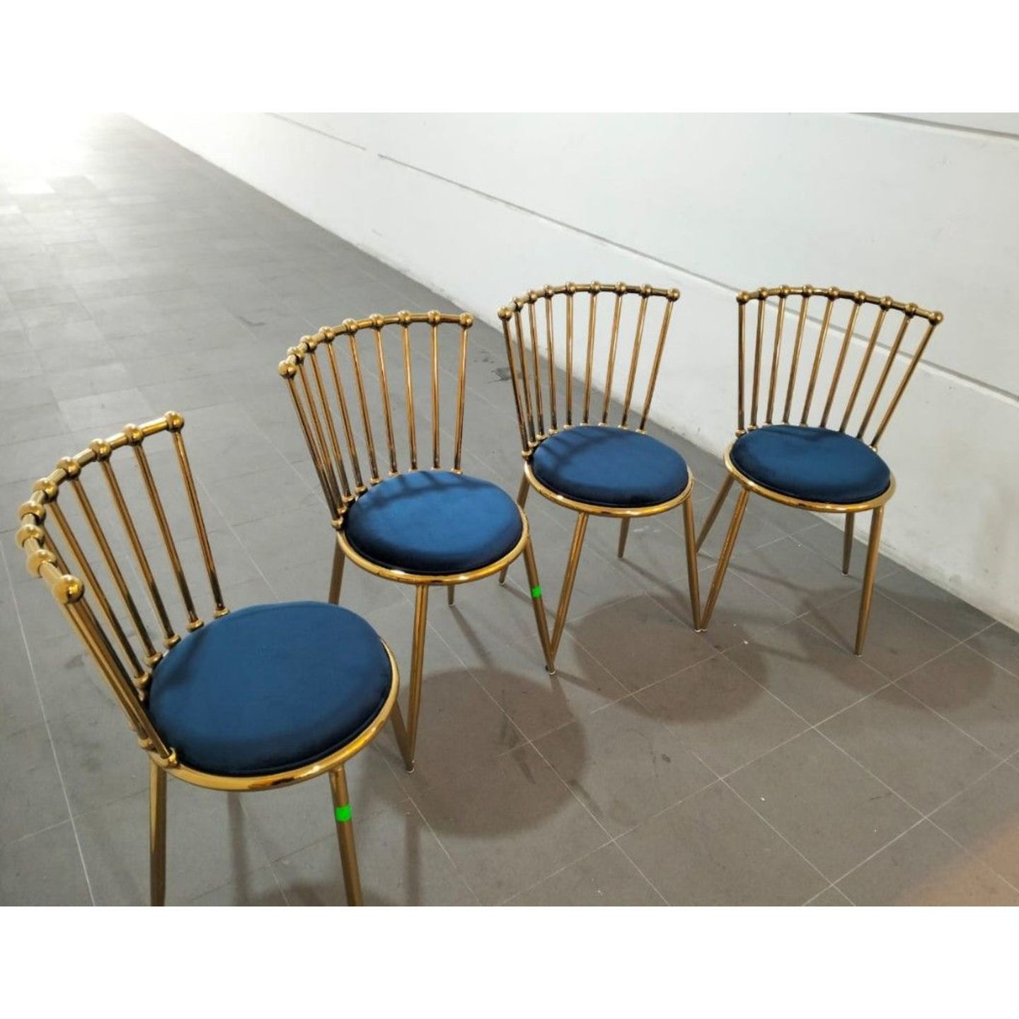FIRE SALE - 4pcs UTORIA Chairs in GOLD Frame with Blue Velvet Cushion
