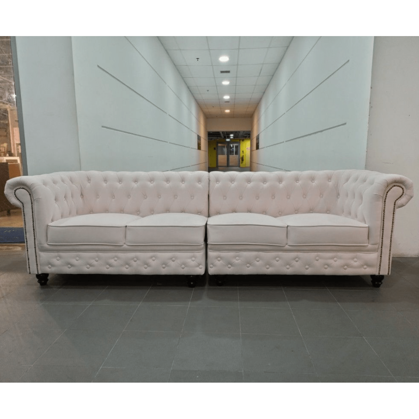 CAT FRIENDLY SALVADORE X 4 Seater Chesterfield Sofa in NUDE PINK TECH VELVET