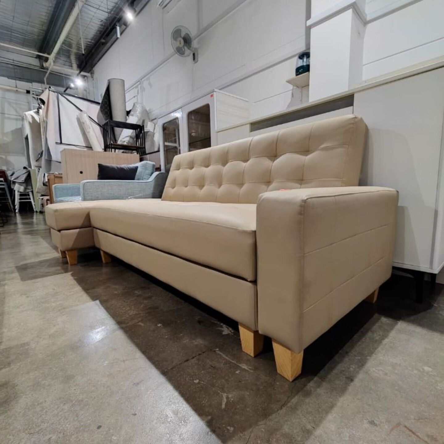 EVOCA Multi Storage Sofa Bed in CREAM Champagne PVC