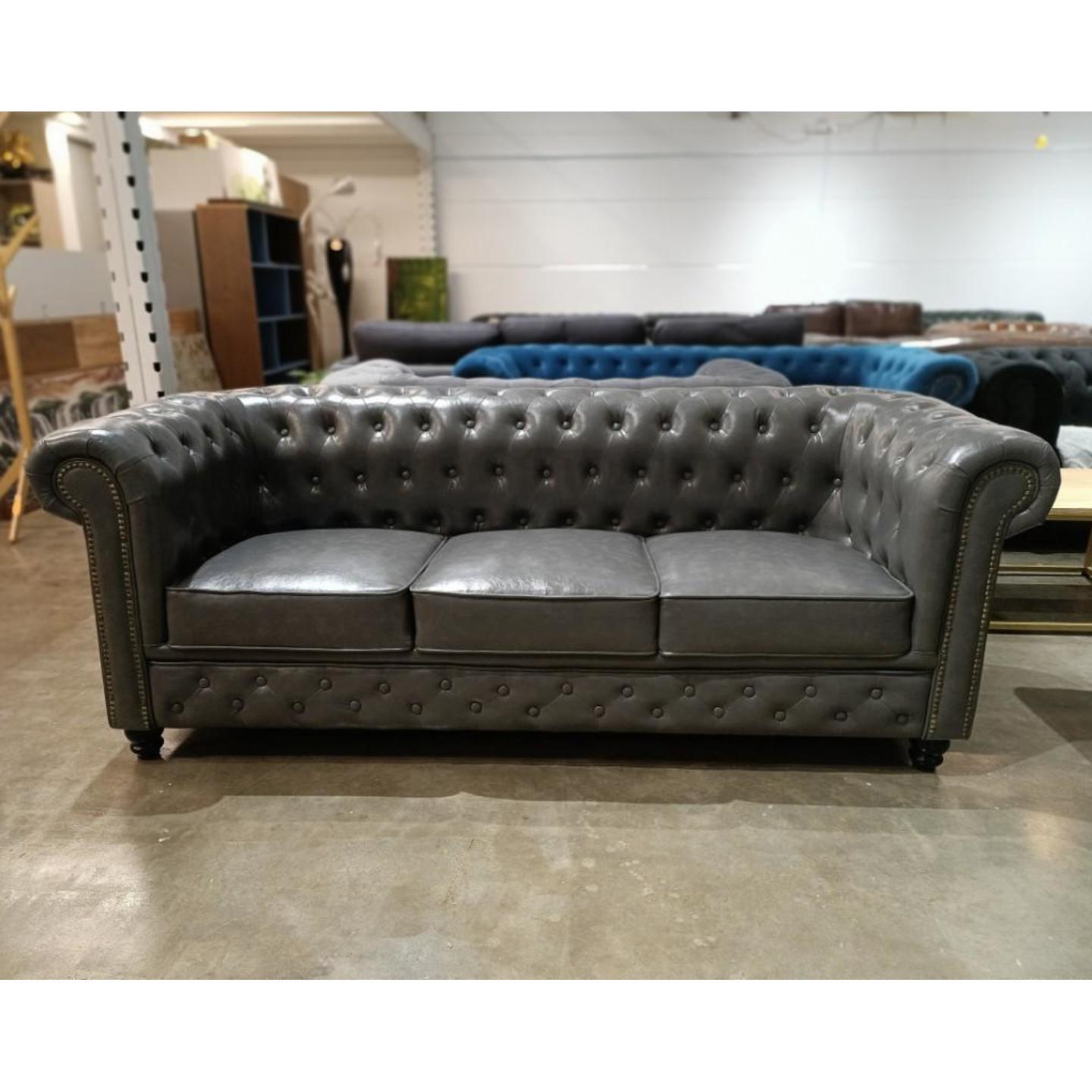 PRE ORDER SALVADORE X 3 Seater Chesterfield Sofa in NARDO GREY PU - ESTIMATED DELIVERY BY END OF JUNE 2022