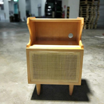 RIGINE Rustic Solid Wood Rattan Bedside Table