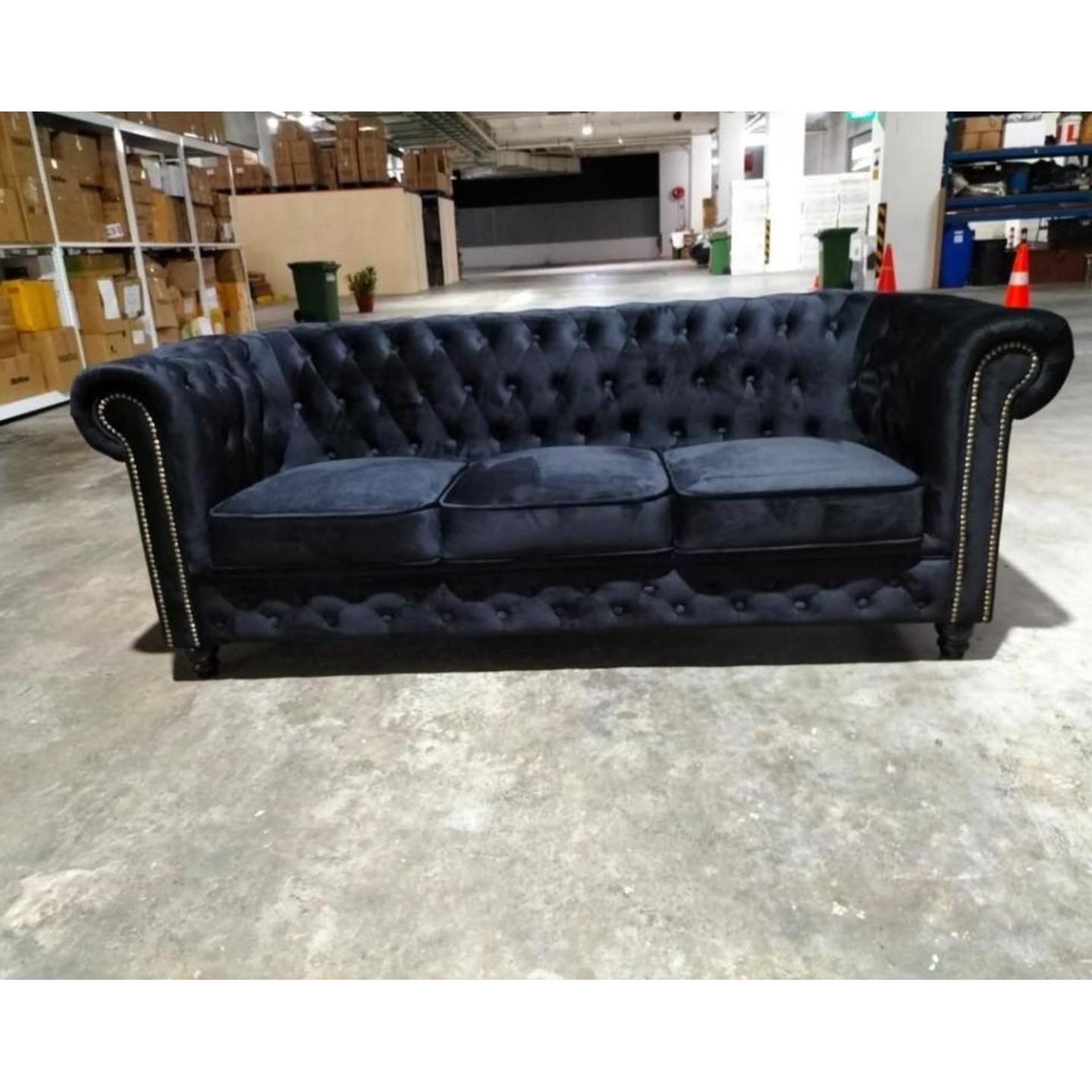 (PRE ORDER) SALVADORE X 3 Seater Chesterfield Sofa in Velvet Black - Estimated Delivery by End Apr 2023