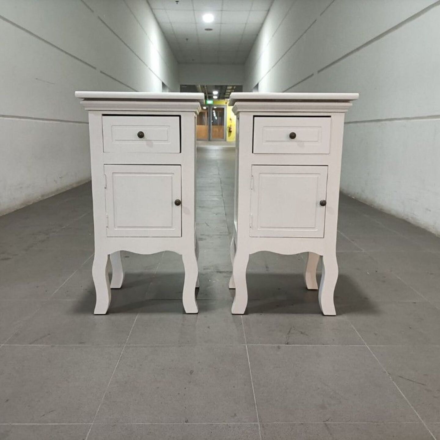2 x CARMEN Paulownia Wooden Night Stands in OFF WHITE