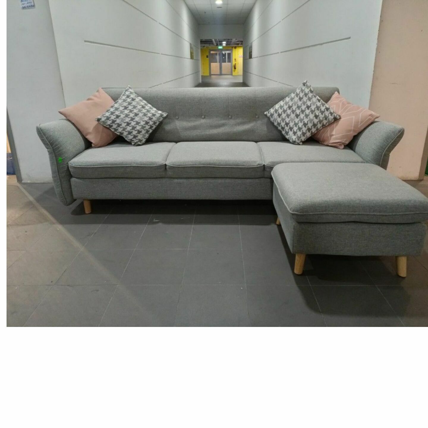 HAYESOD 3 Seater Sofa with Ottoman in GREY FABRIC