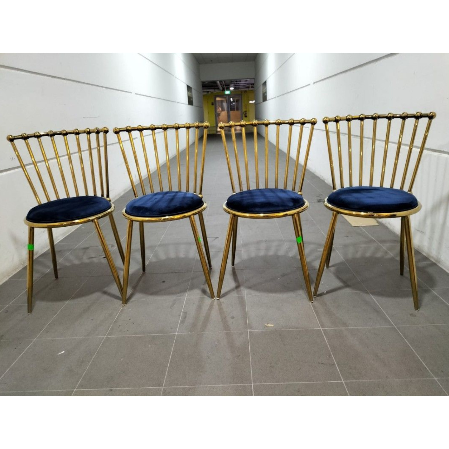 FIRE SALE - 4pcs UTORIA Chairs in GOLD Frame with Velvet Blue Cushion