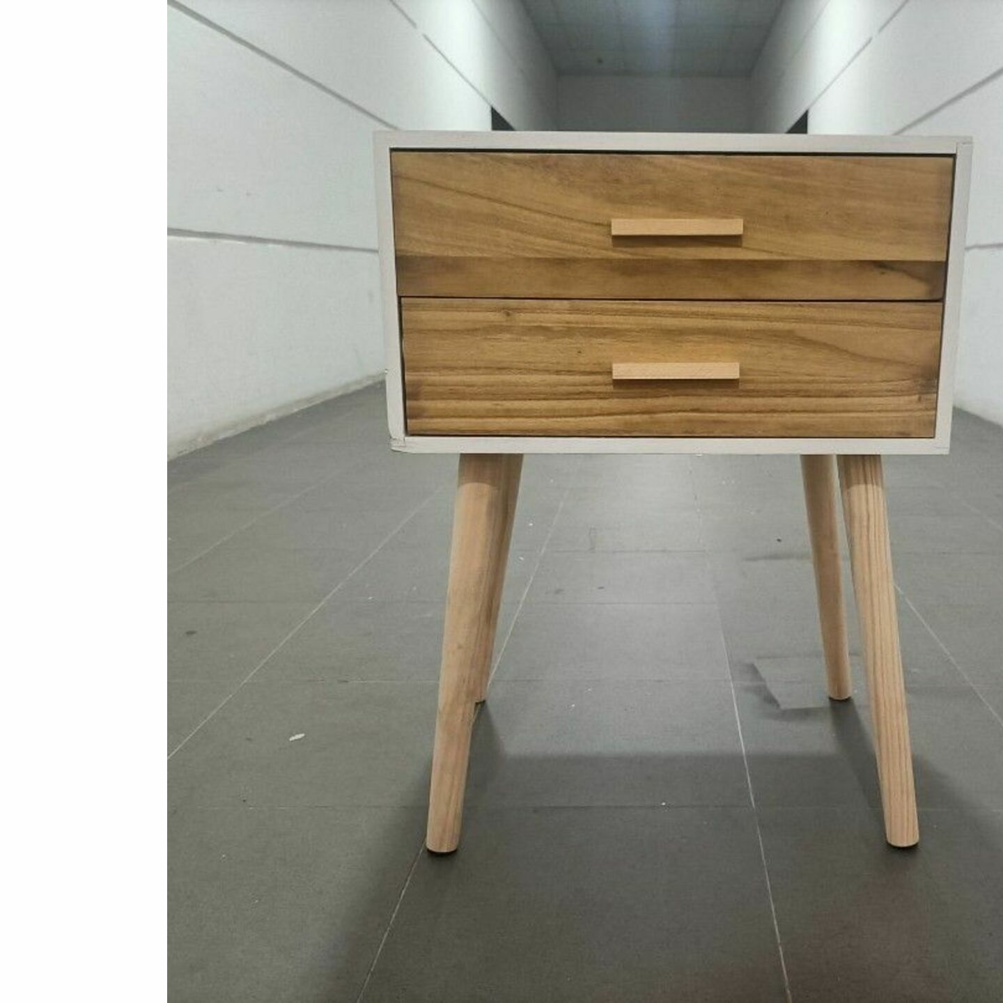 BAGVUS II Side Tables in WHITE & OAK with 2 Drawers