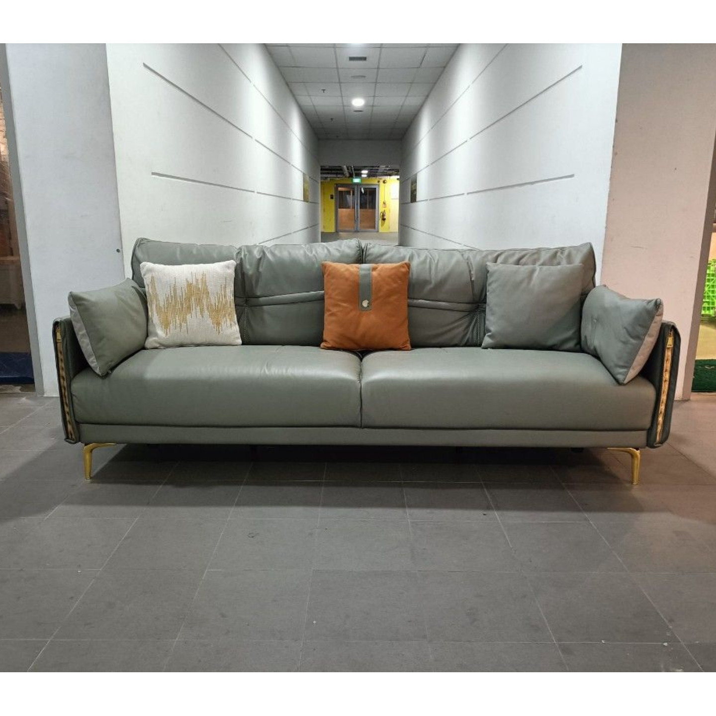 REDEKA 3 Seater Sofa in GREY GENUINE LEATHER