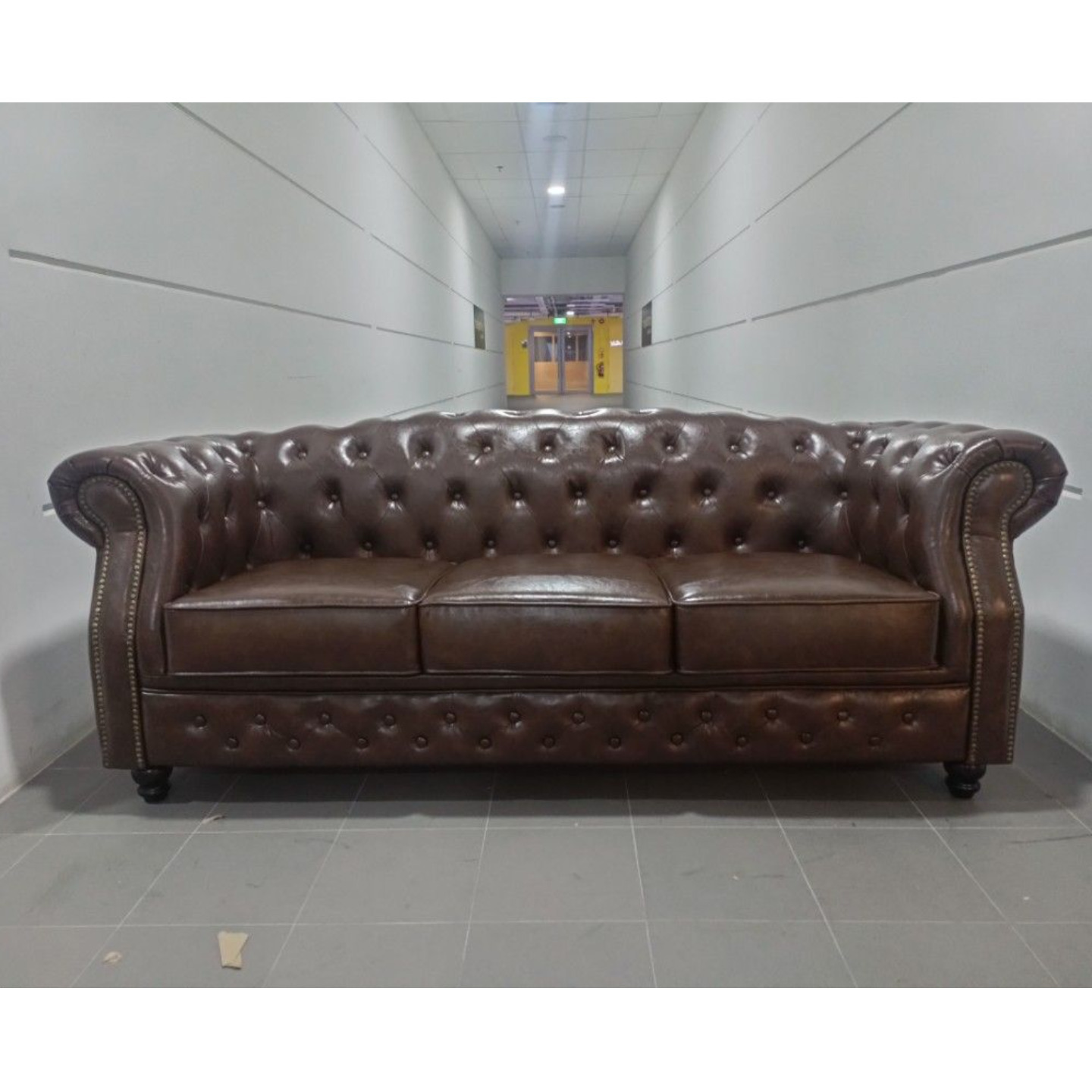 (PRE ORDER) BOTTEVA 3 Seater Chesterfield Sofa in DARK COCO PU - Estimated Delivery by July 2023