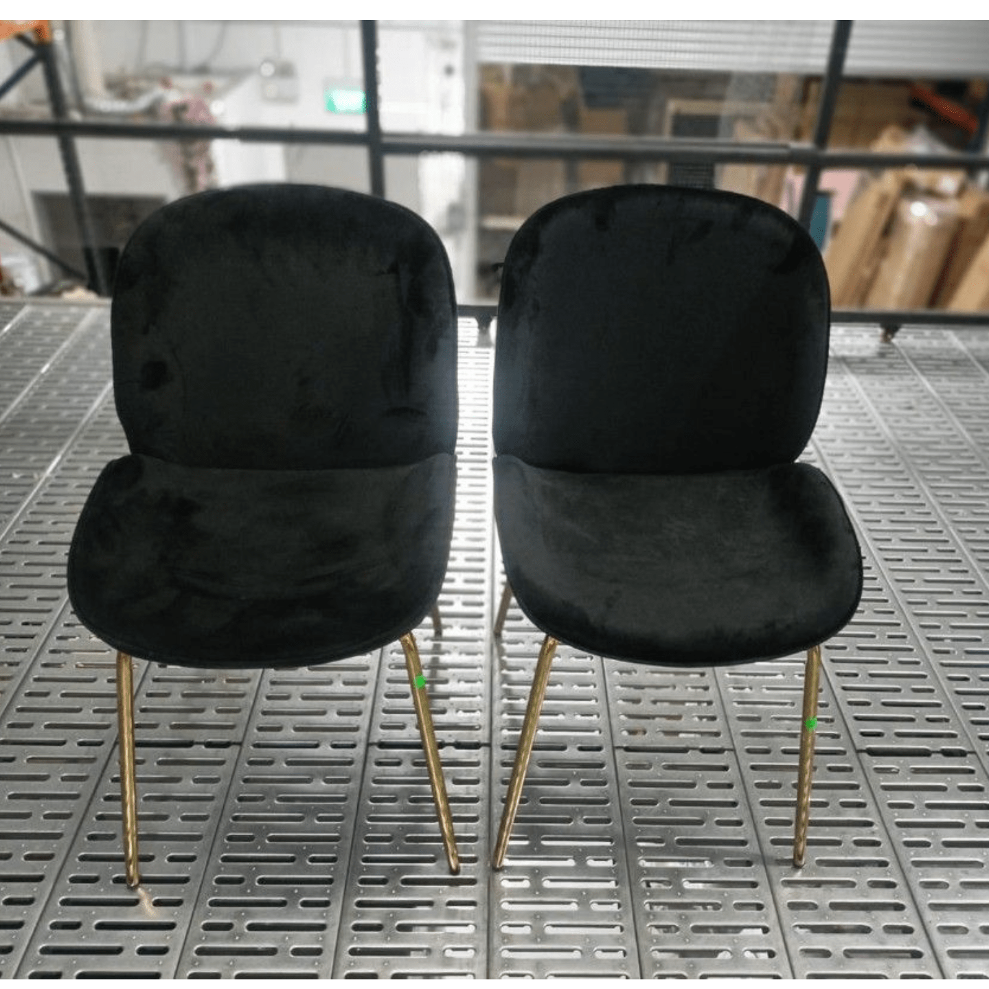 2 x VOLKZ Chairs in VELVET BLACK with Gold Frame