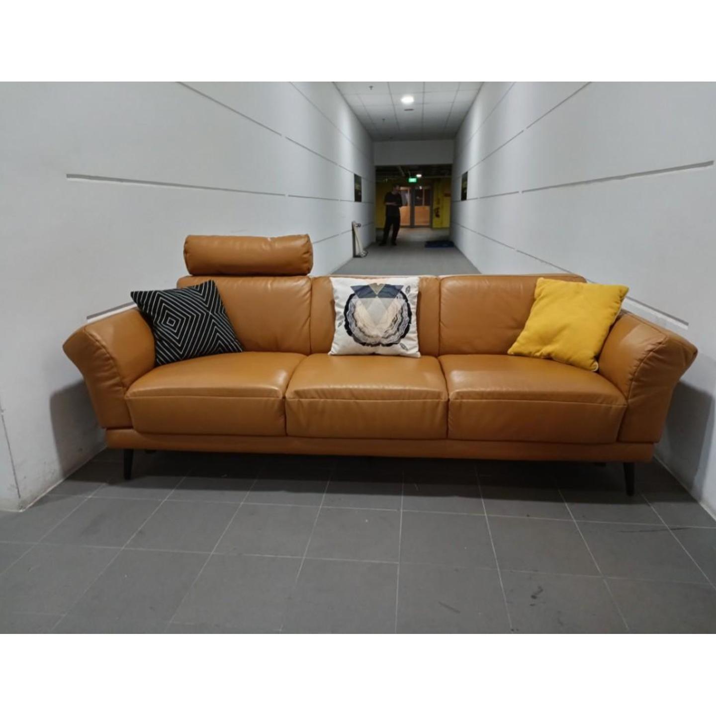 RAIKKONEN Genuine Leather 3 Seater Sofa in CARAMEL BROWN