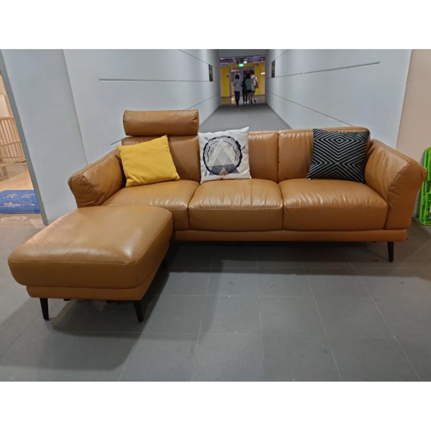 RAIKKONEN Genuine Leather 3 Seater Sofa with Ottoman in CARAMEL BROWN